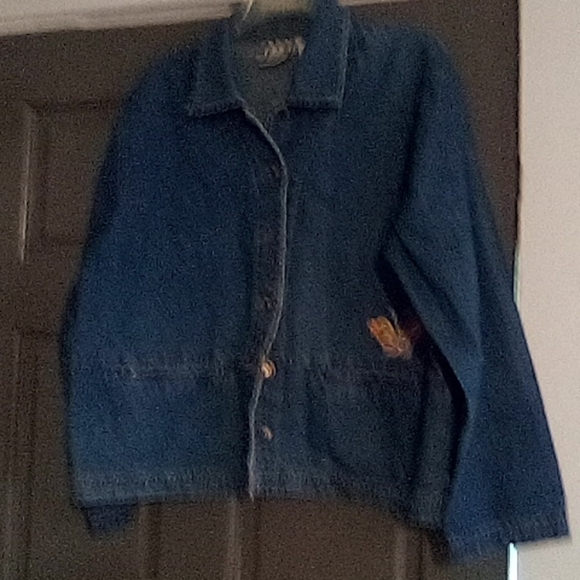 Take two ladies jean jacket. Size medium.  butterflies on front and back - Picture 1 of 4